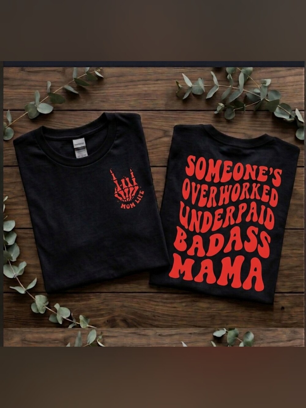 Mama Short Sleeve Shirt Someones Overworked Mama Mom humor cute Red
